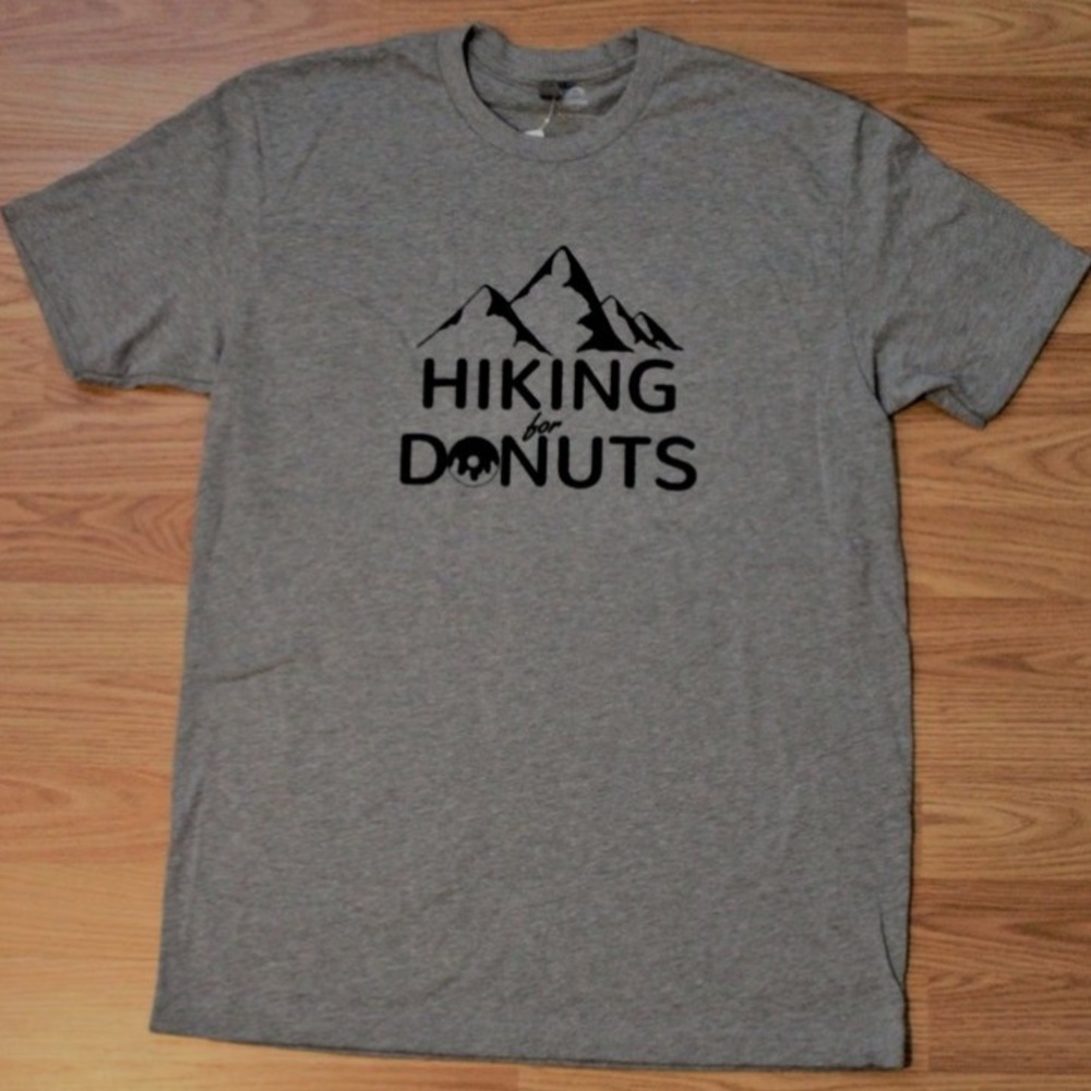 Hiking for donuts. Unisex. Screen printed design.